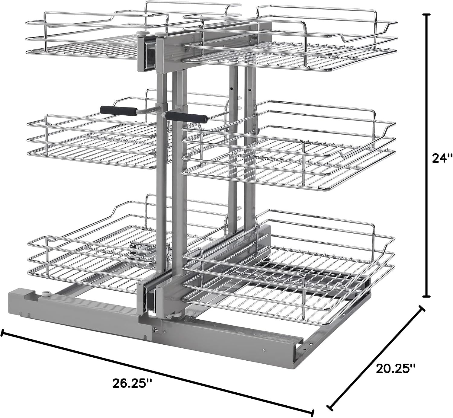 Rev-A-Shelf Chrome 3-Tier Wire Pullout Organizer with Soft-Close for Blind Corner Kitchen/Bathroom Cabinets, Adjustable 6-Basket Storage System, Min Opening Width of 15', 5PSP3-15SC-CR