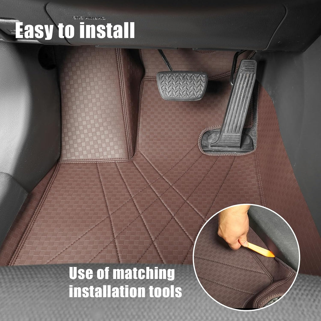 EKR Custom Floor Mats for Hyundai Tucson 2022-2026, Front & 2nd Row Luxury Car Floor Mat Fit Tucson 2022 2023 2024 2025 2026 - Leatherette Floor Liners(Brown)