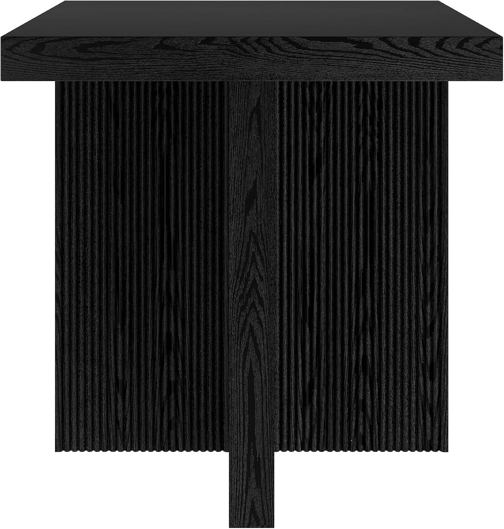 Henn&Hart 22' Fluted Scandinavian Square End Table, Ribbed Side Table, Nightstand for Living Room, Office, Family Room, or Bedroom, Natural Black