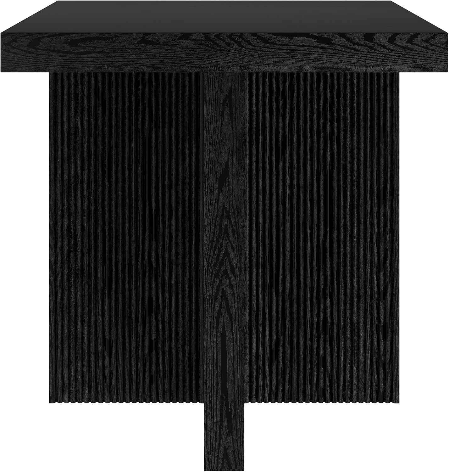 Henn&Hart 22' Fluted Scandinavian Square End Table, Ribbed Side Table, Nightstand for Living Room, Office, Family Room, or Bedroom, Natural Black