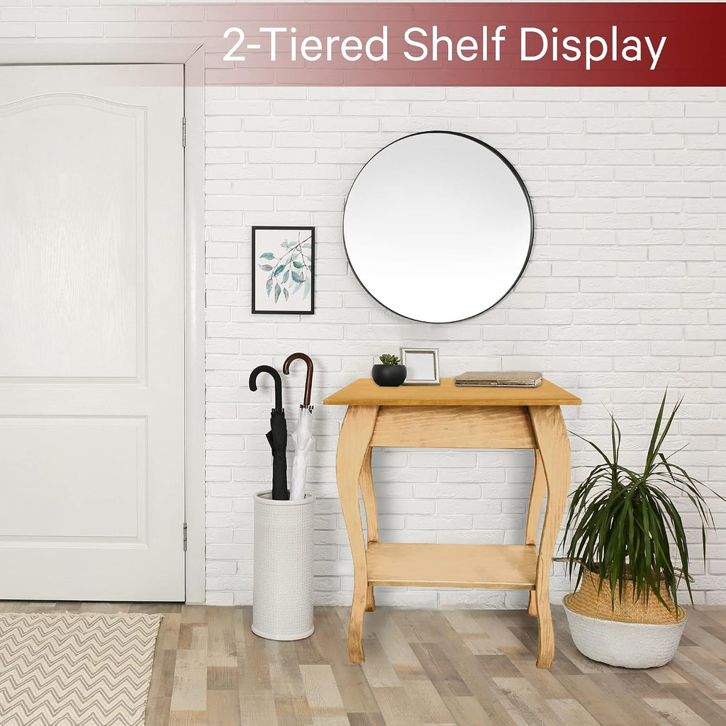 Peaceful Classics Wooden End Table- Amish Handmade Slim Side Table for Living Room, Bedroom, Entry Way, & Hallway, Thin Narrow End Table with 2-Tiered Shelves for Display & Storage, Unfinished