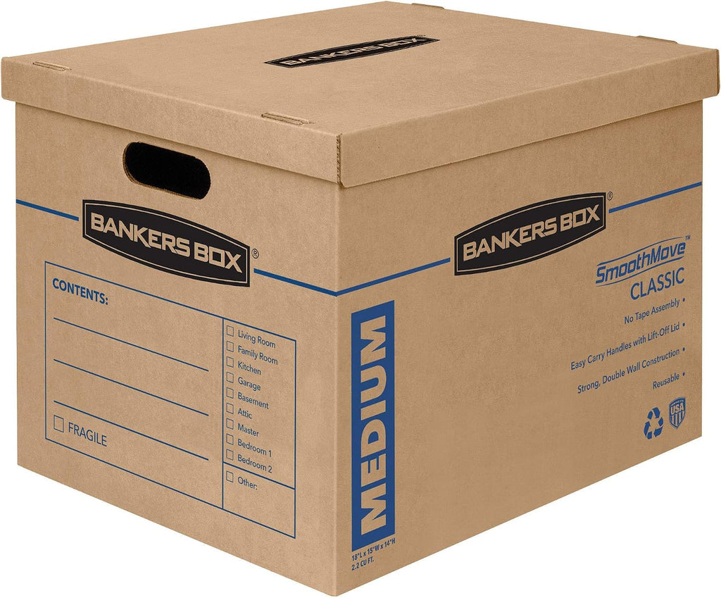 Bankers Box Classic Moving Box 30 Pack Kit, Reinforced Handles, Tape-Free Assembly, Box with Lid, 5 Small 20 Medium and 5 Large Boxes (7716502)