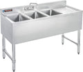 DuraSteel 3 Compartment Under Bar Sink - CEC & NSF 304 Stainless Steel 3 Bay Utility Sink with No Lead Faucet - 48' L x 19' W x 33' H - Right Drainboard Commercial Restaurant Grade
