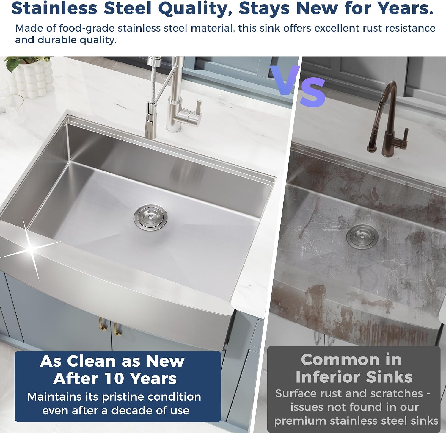 33x22 Inch Farmhouse Kitchen Sink – ALWEN 16 Gauge Scratch-Resistant Stainless Steel Workstation Apron Front Single Bowl Sink, R10 Radius, Ledge & Accessories Included