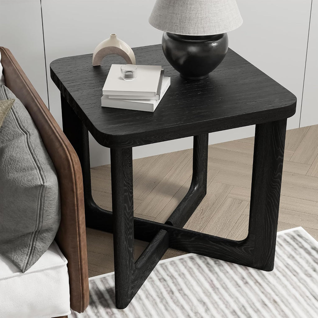 Casaphoria 24' End Side Table, Solid Wood Sofa Table with Cross Sturdy Legs, Slim Beside Table, Nightstand Telephone Table for Bedroom, Living Room, Restaurant, Small Spaces, Black