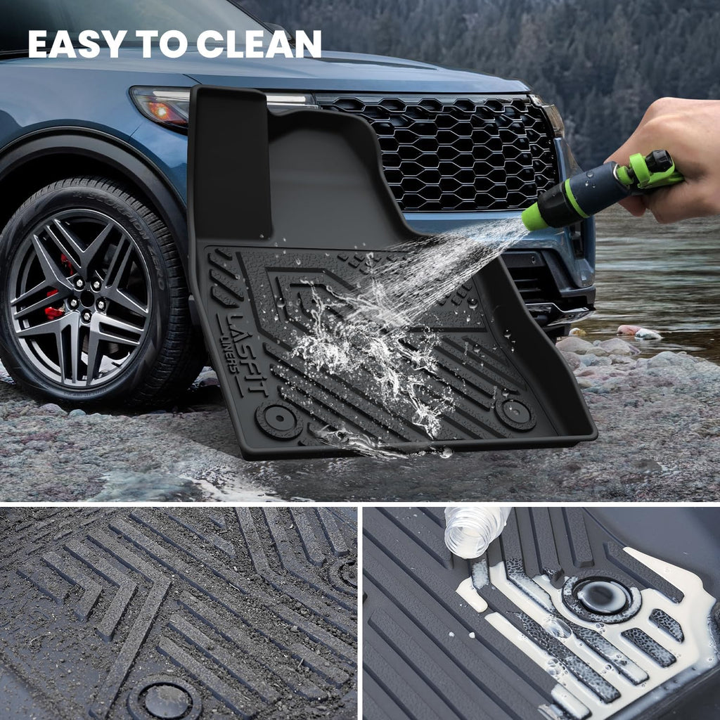 LASFIT Floor Mats & Cargo Liner with Backrest Mat for Ford Explorer 2022-2025 2026 6 Passenger, Custom Fit All Weather Protector TPE Easy Clean Floor Liners, Car Mats for Explorer Accessories, Black