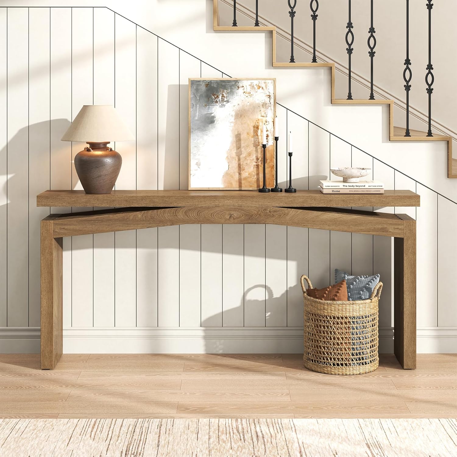 Epecoya Console Tables for Entryway 63-Inch, Wooden Sofa Tables Narrow Long Behind Couch Farmhouse, Modern Entryway Tables Rectangular for Entrance, Home, Living Room, Natural Brown