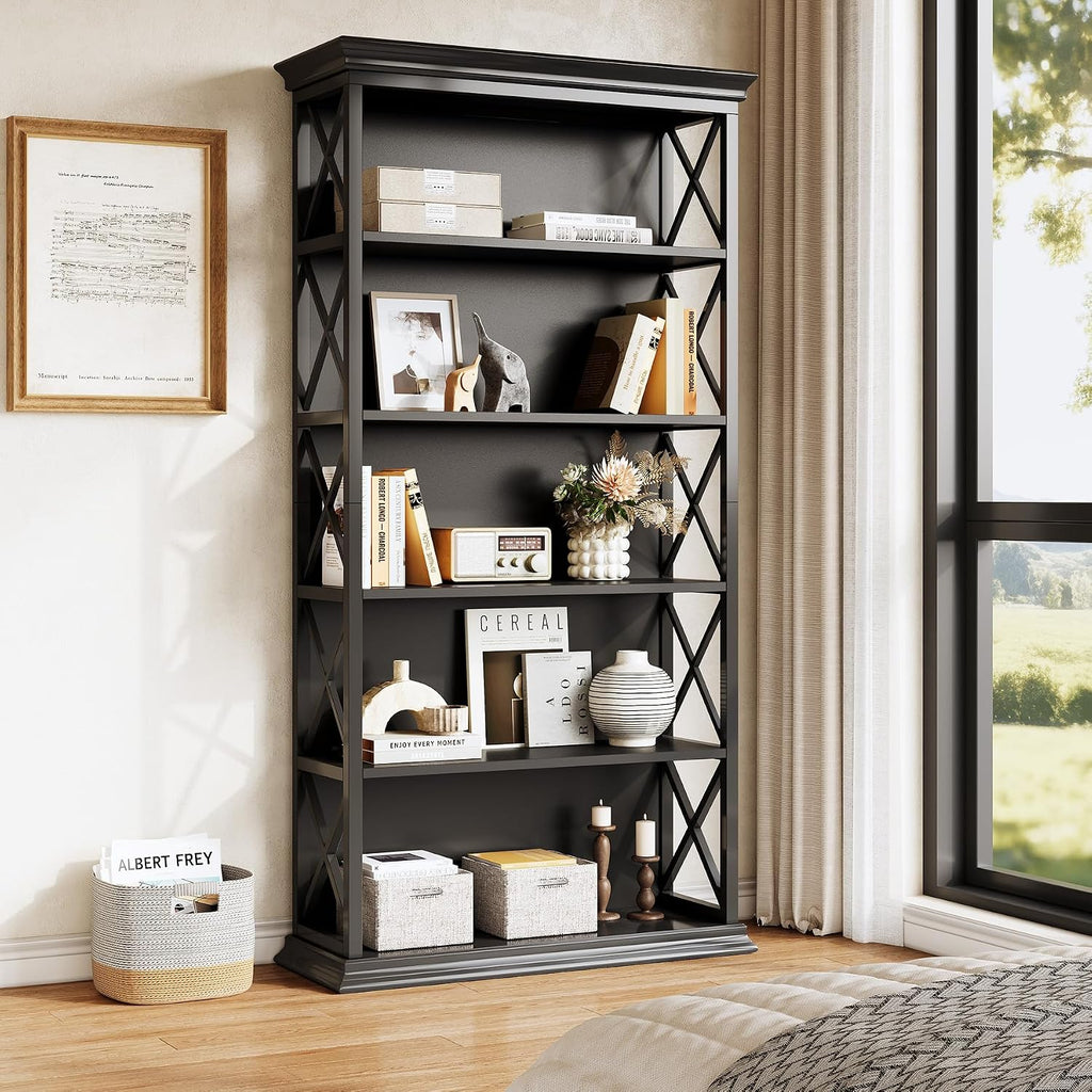 Little Tree 6-Tier Bookcase, 71 Inches Industrial Bookshelves, Floor Standing Display Storage Shelves Tall Bookcase for Home Office, Living Room, Bed Room