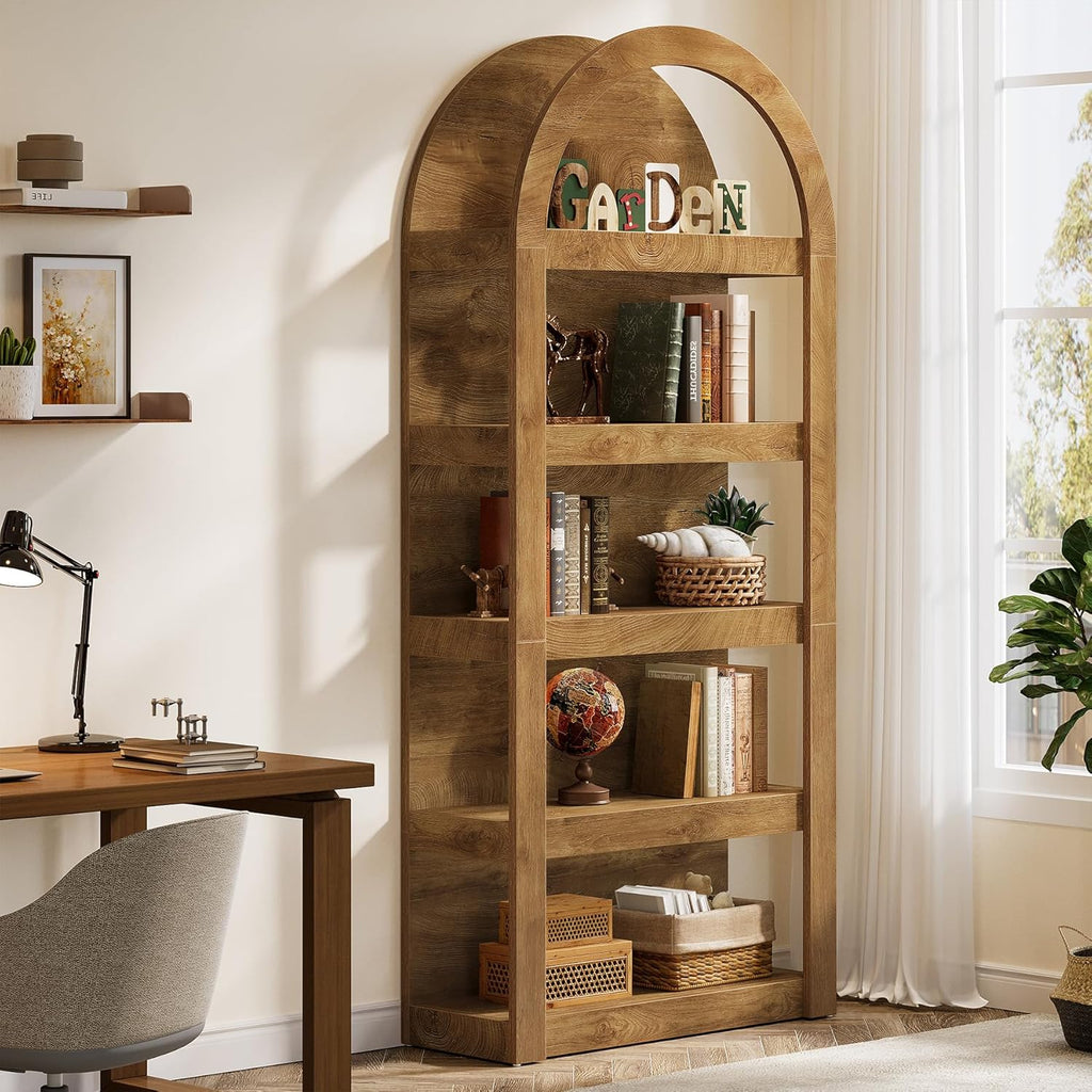 Tribesigns 5-Tier Arched Bookshelf, 71' Tall Farmhouse Bookcase Arch-Shaped Racks (2)