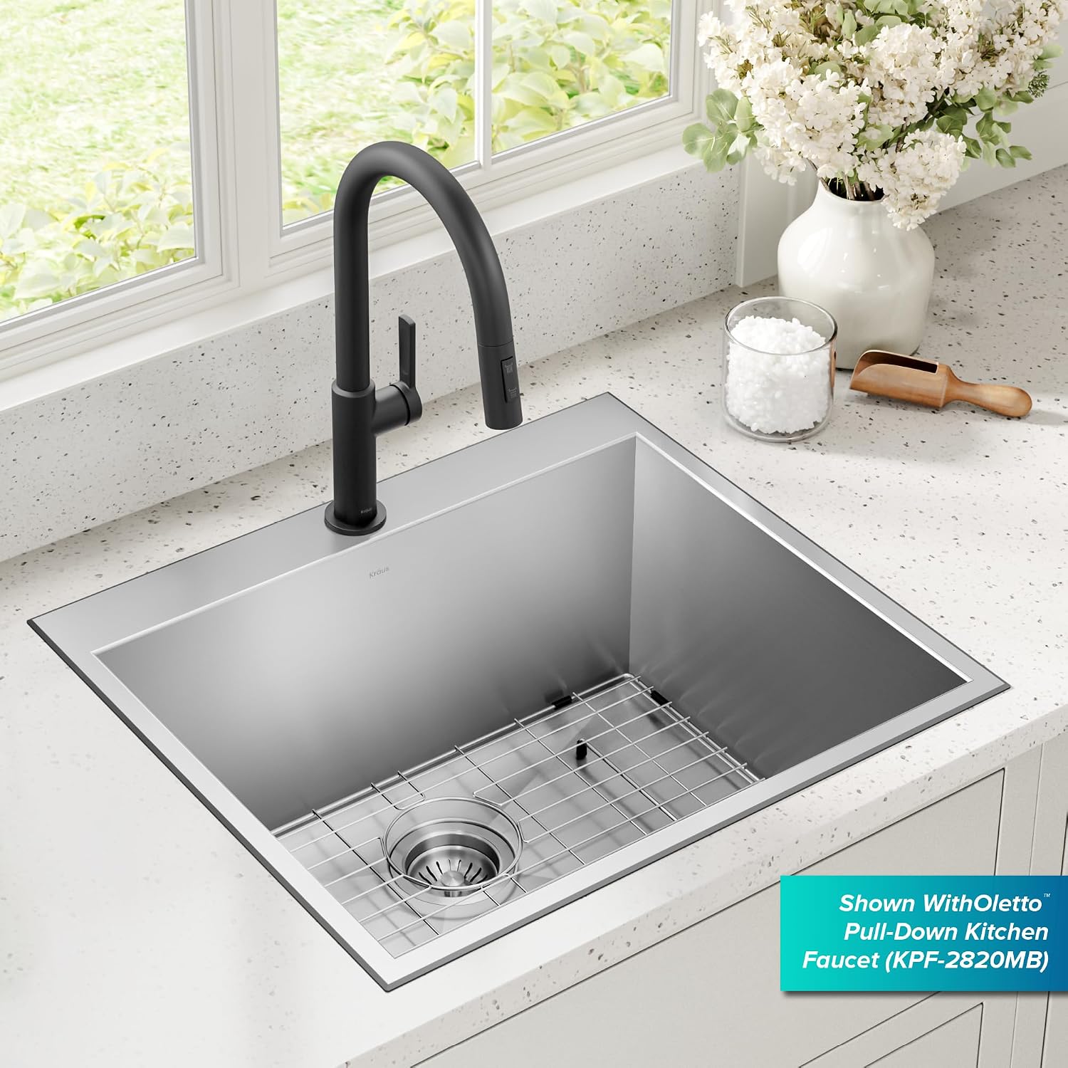 KRAUS Standart PRO 25-inch Drop-In Top Mount 16 Gauge Stainless Steel Single Bowl Laundry Utility Sink, KHT301-25L