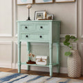 P PURLOVE Narrow Console Table, Farmhouse Entryway Table Slim Sofa Table with Three Storage Drawers and Bottom Shelf, Wood Entry Table for Living Room, Easy Assembly (Retro Blue)