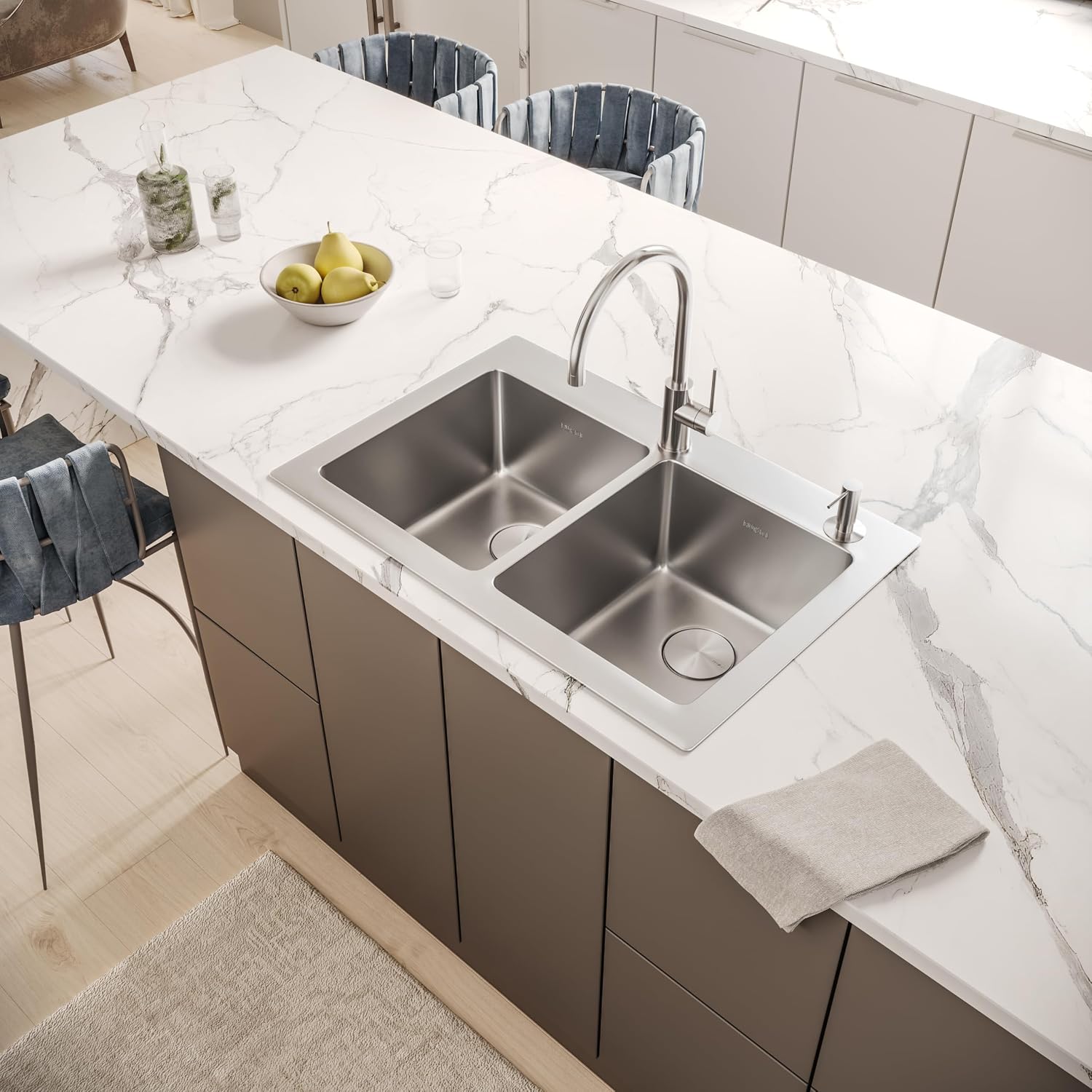 Ruvati 33 x 22 inch Topmount Kitchen Sink – 50/50 Double Bowl Kitchen Sinks, 16 Gauge T-304 Stainless Steel Kitchen sink, Drop-in Sink, Brushed Finish – RVM5150