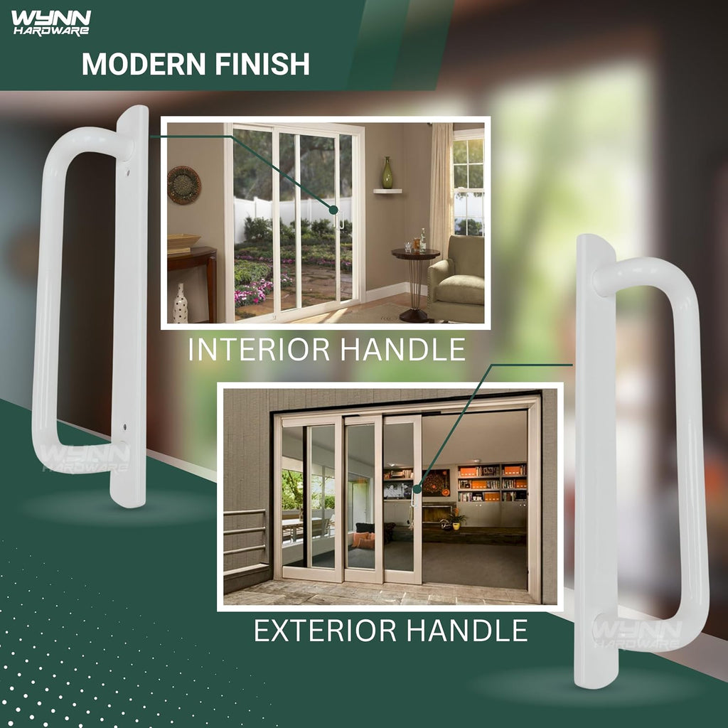 PGT 5400 Sliding Door Handle Set | White Handle Replacement for Patio Glass Door Repair 7-15/16 hole spacing 12.5' Faceplate Handle | Sliding Set Interior and Exterior (Screws NOT Included)