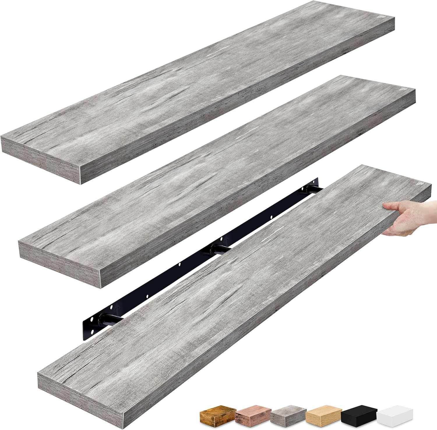 Sorbus Floating Shelves for Wall - 55 Inch Extra-Long Bathroom Shelves, Wall Decor for Bedroom, Kitchen, Living Room, Book Storage - Mounted Floating Shelf with Hidden Brackets (Gray, 3 Pack)