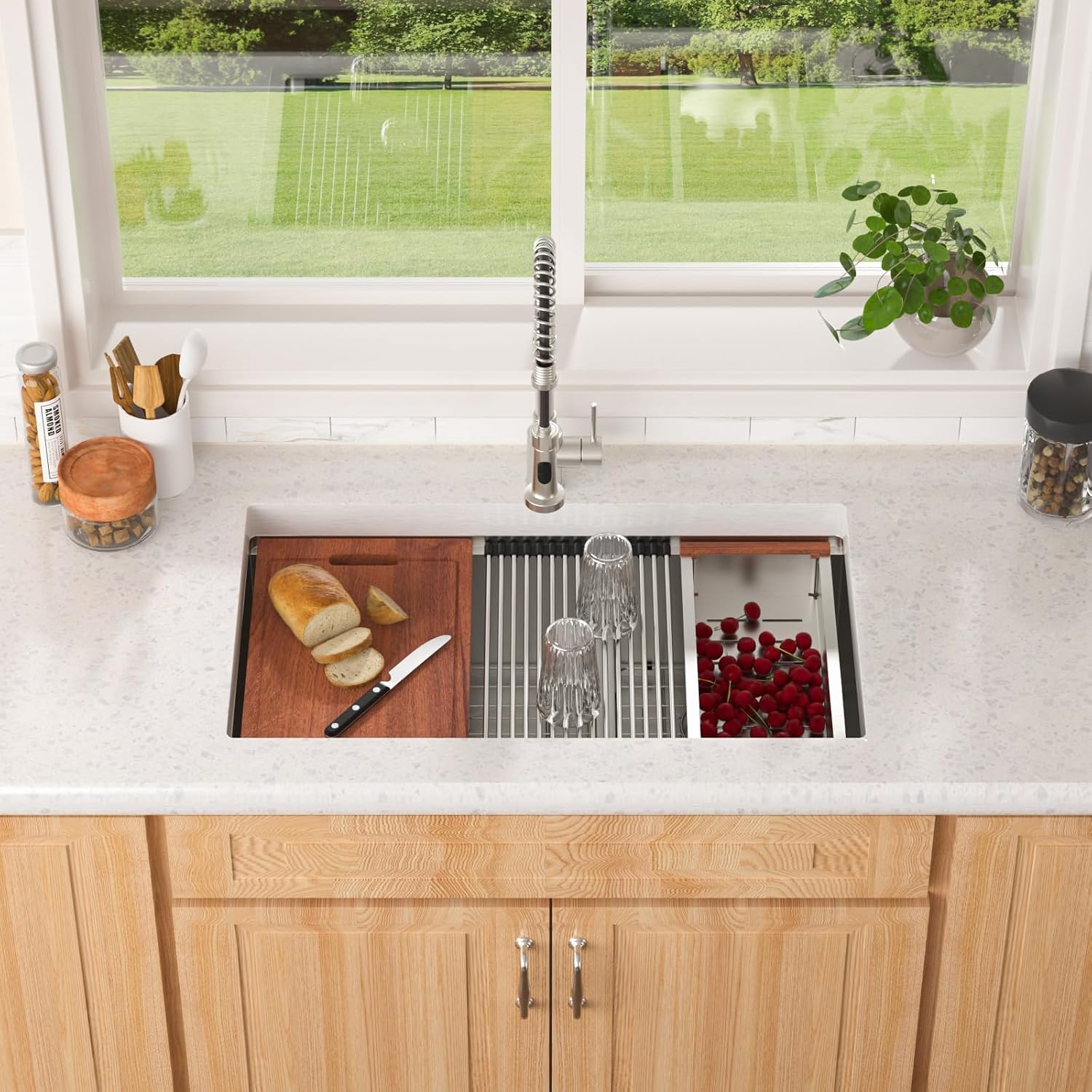 Lordear 30 Inch Kitchen Sink Double Bowl Workstation Kitchen Sinks Low Divide Double Bowl 60/40 16 Gauge Stainless Steel Under Counter Sink Basin 30x19x10 Inch