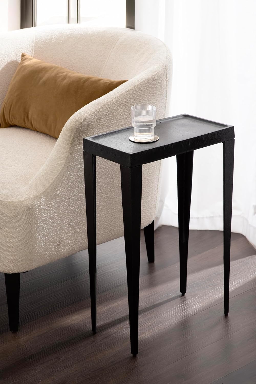 Kate and Laurel Rava Modern Cast Aluminum Metal Narrow Side Table, 16 x 8 x 25, Black, Slim Bedroom Nightstand for Use as Bedside Table or Skinny Living Room End Table