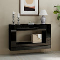 High Gloss Console Table with Hidden Side Storage Cabinets, Adjustable Shelves, Black Modern Black Entryway Sofa Table for Behind The Couch, Living Room, Hallway,