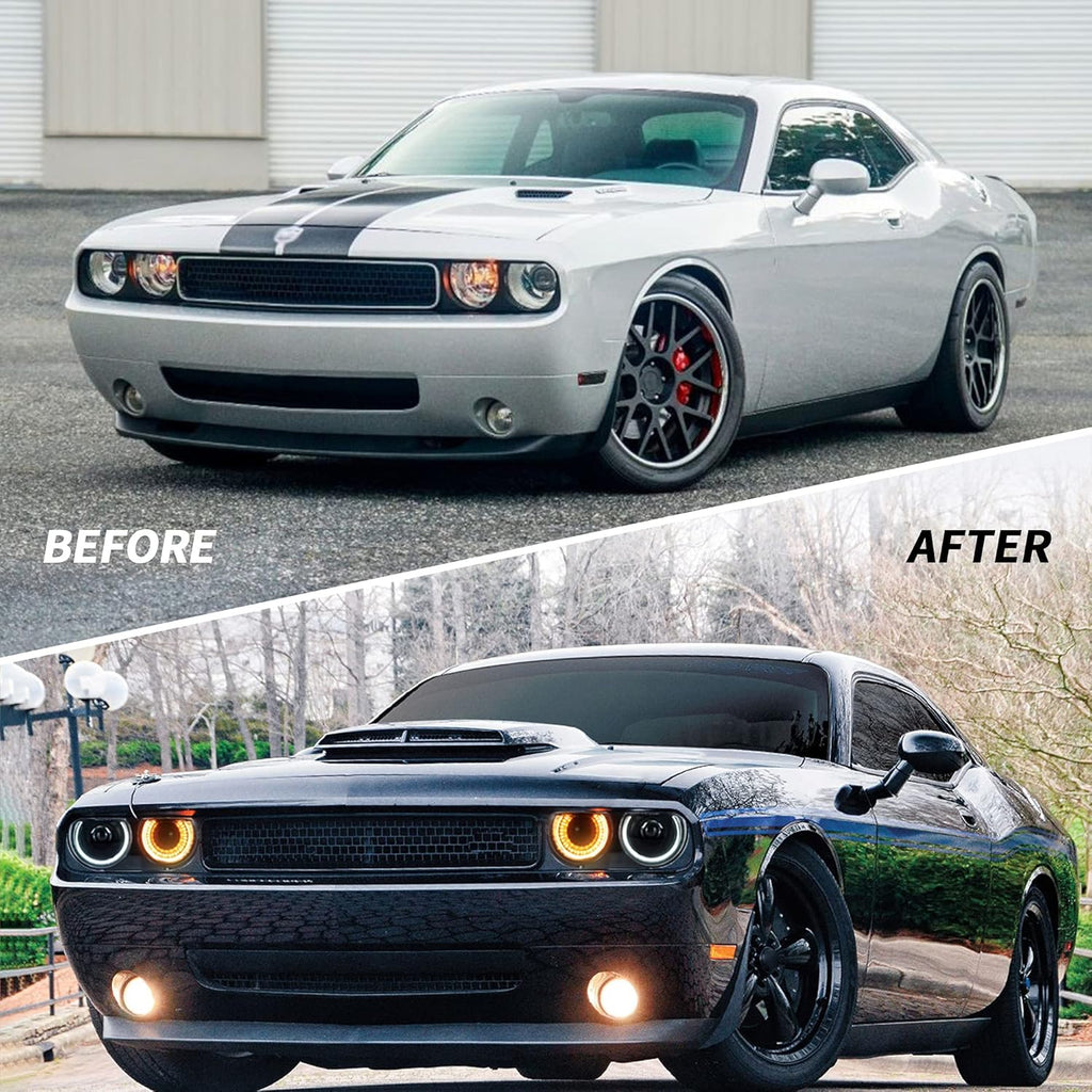 VLAND Headlights + D2H Xenon Bulb Kit Compatible with Dodge Challenger 2008-2014 w/Sequential Indicator Halo Passenger+ Driver Sides+Bulbs
