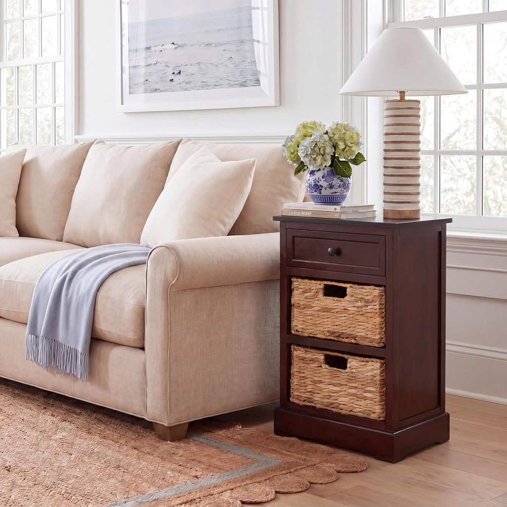SAFAVIEH Furniture - Carrie 3-Shelf Side Table - Dark Cherry - Solid Wood - Farmhouse Tiered Design - Ideal for Living Room, Entryway, Home Office, 16'W x 13'D x 26'H - Fully Assembled (AMH5700D)