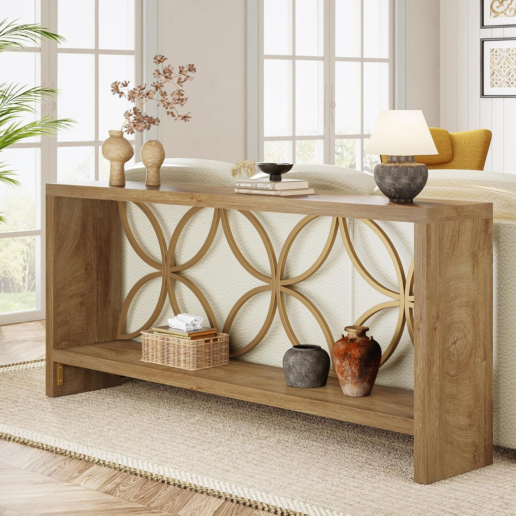 Tribesigns 70.9-Inch Narrow Sofa Table, FarmhouseLong Sofa Table Behind Couch, Entry Console Table with Storage for Entryway, Living Room, Foyer, Unique Design, Natural
