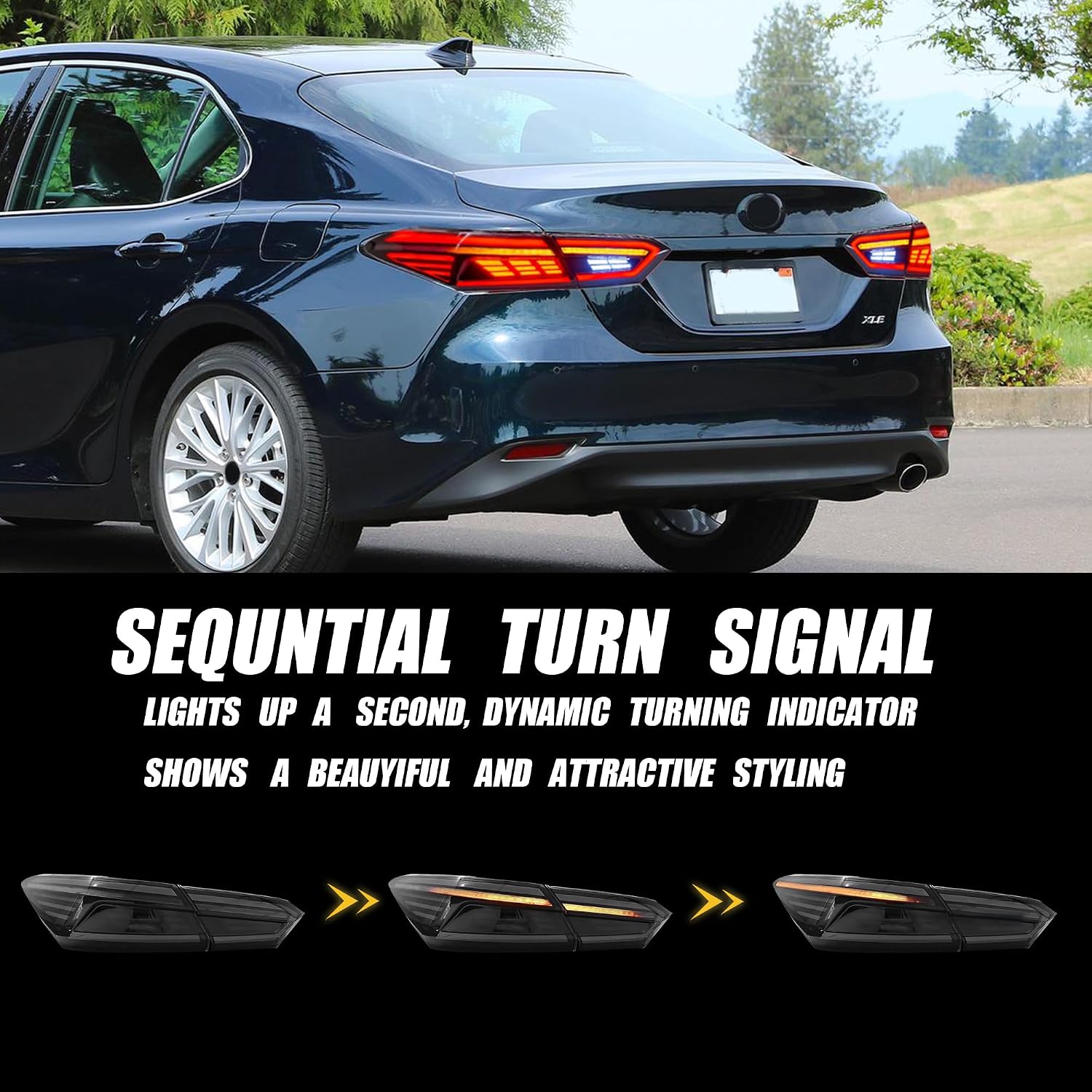 TDK GROUP Taillights Assembly Compatible with 8th Gen TOYOTA Camry 2018-2022, Smoked Lens Toyota Camry LE SE TRD XSE XLE Rear Lamps with Animation DRL Sequential Indicator, White Lamp Panel