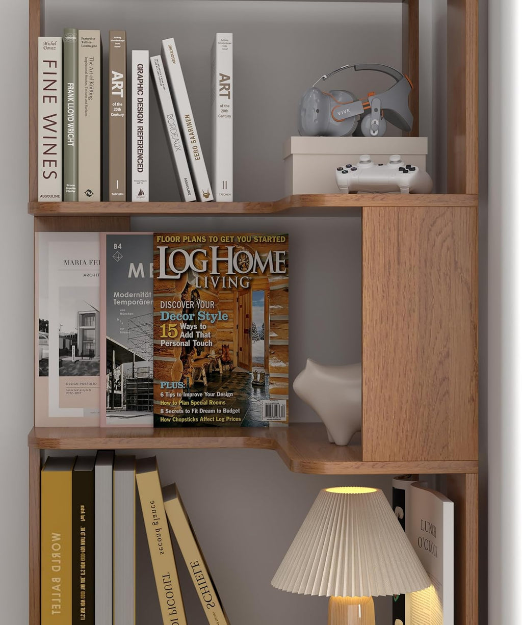 GDFStudio 64.6' Tall L-Shaped Corner Bookshelf, 6-Tier Freestanding Corner Shelf Bookcase with Anti-Drop Panels, Wooden Open Back Display Shelves Organizer for Living Room Bedroom Office, Dark Oak