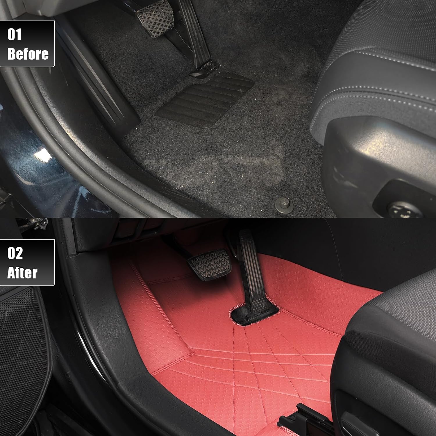 EKR Custom Floor Mats for Hyundai Tucson 2016-2021, Front & 2nd Row Luxury Car Floor Mat Fit Tucson 2016 2017 2018 2019 2020 2021 - Leatherette Floor Liners(Burgundy)
