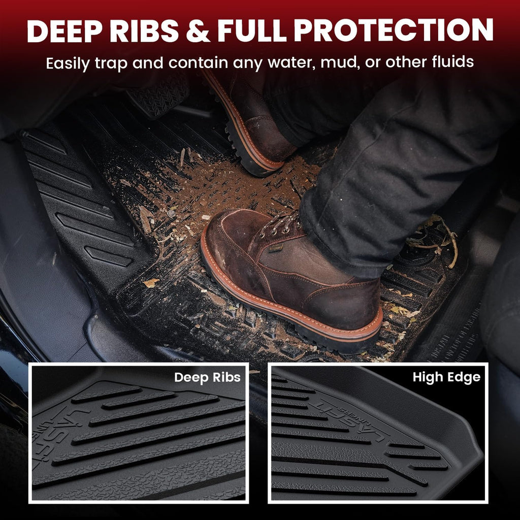 LASFIT Floor Mats and Cargo Mat for Ford Mustang 2024 2025 2026 (NOT fit w/o Subwoofer Box) All Weather Protector TPE Car Floor Liners, 1st & 2nd Row & Trunk Liner, 5pcs Black