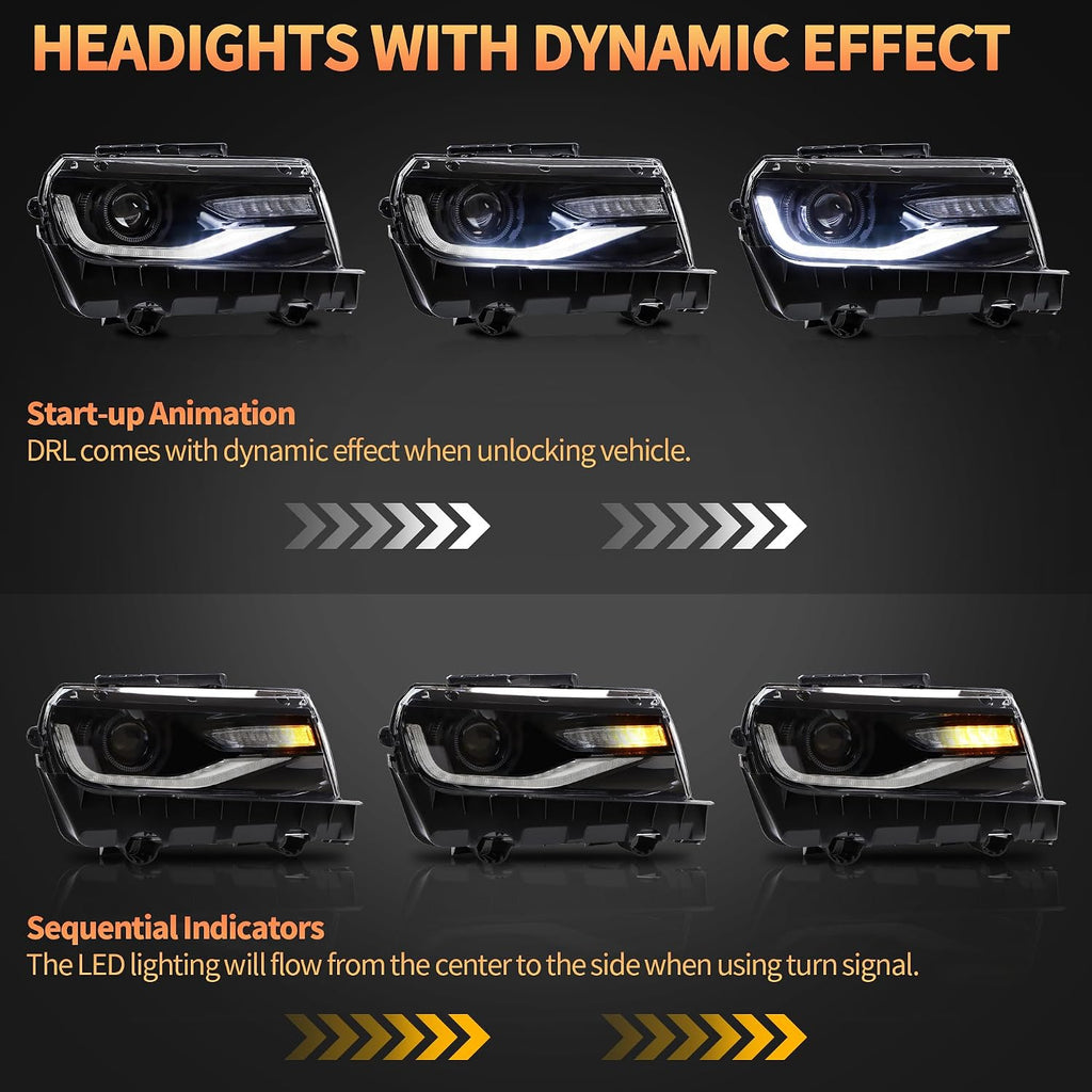 VLAND Headlights compatible with Chevrolet Chevy Camaro 5th Gen LS LT SS ZL1 Z/28 2014-2015, Headlamp Assembly with Turn Signal, 1 Pair not include bulbs