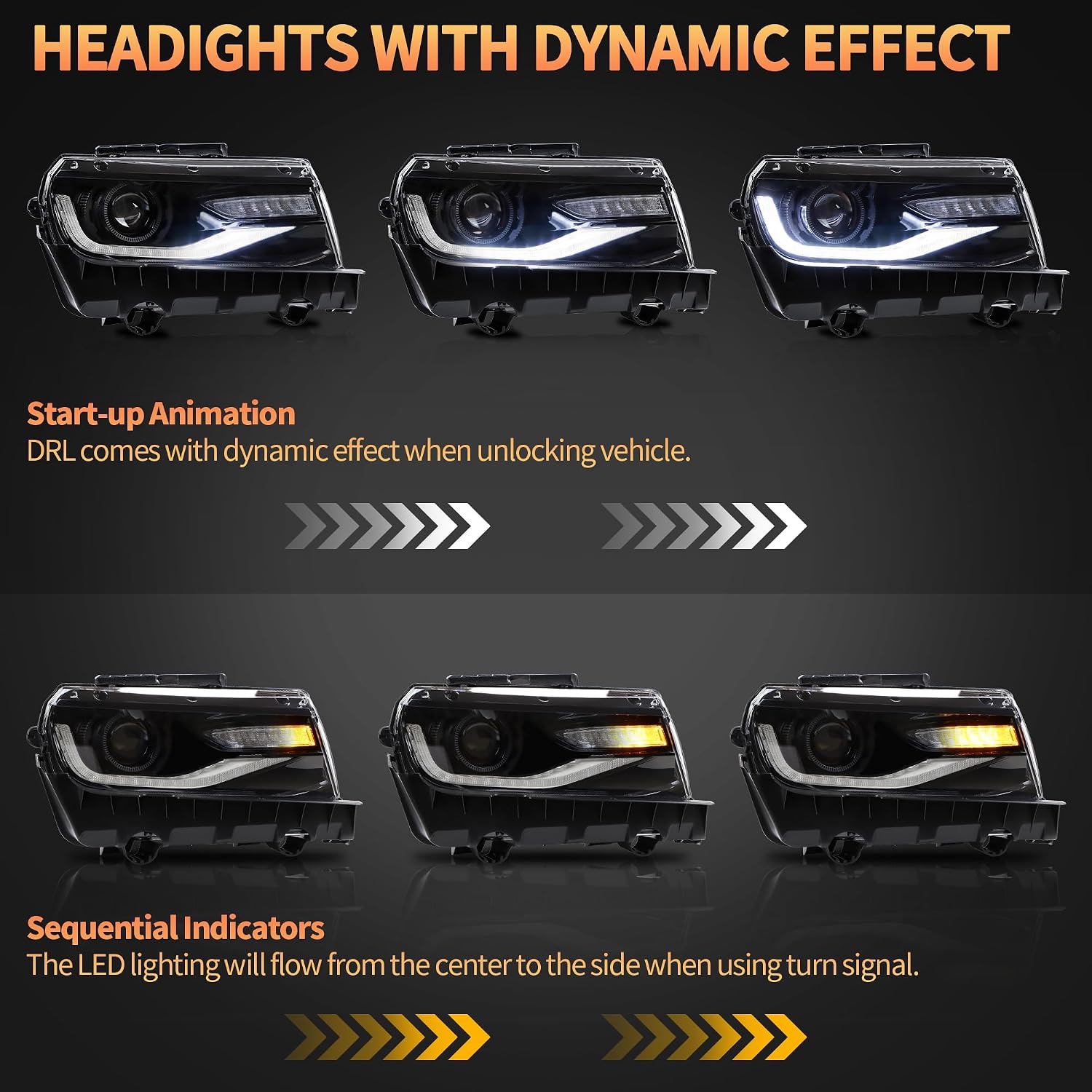 VLAND Headlights compatible with Chevrolet Chevy Camaro 5th Gen LS LT SS ZL1 Z/28 2014-2015, Headlamp Assembly with Turn Signal, 1 Pair not include bulbs