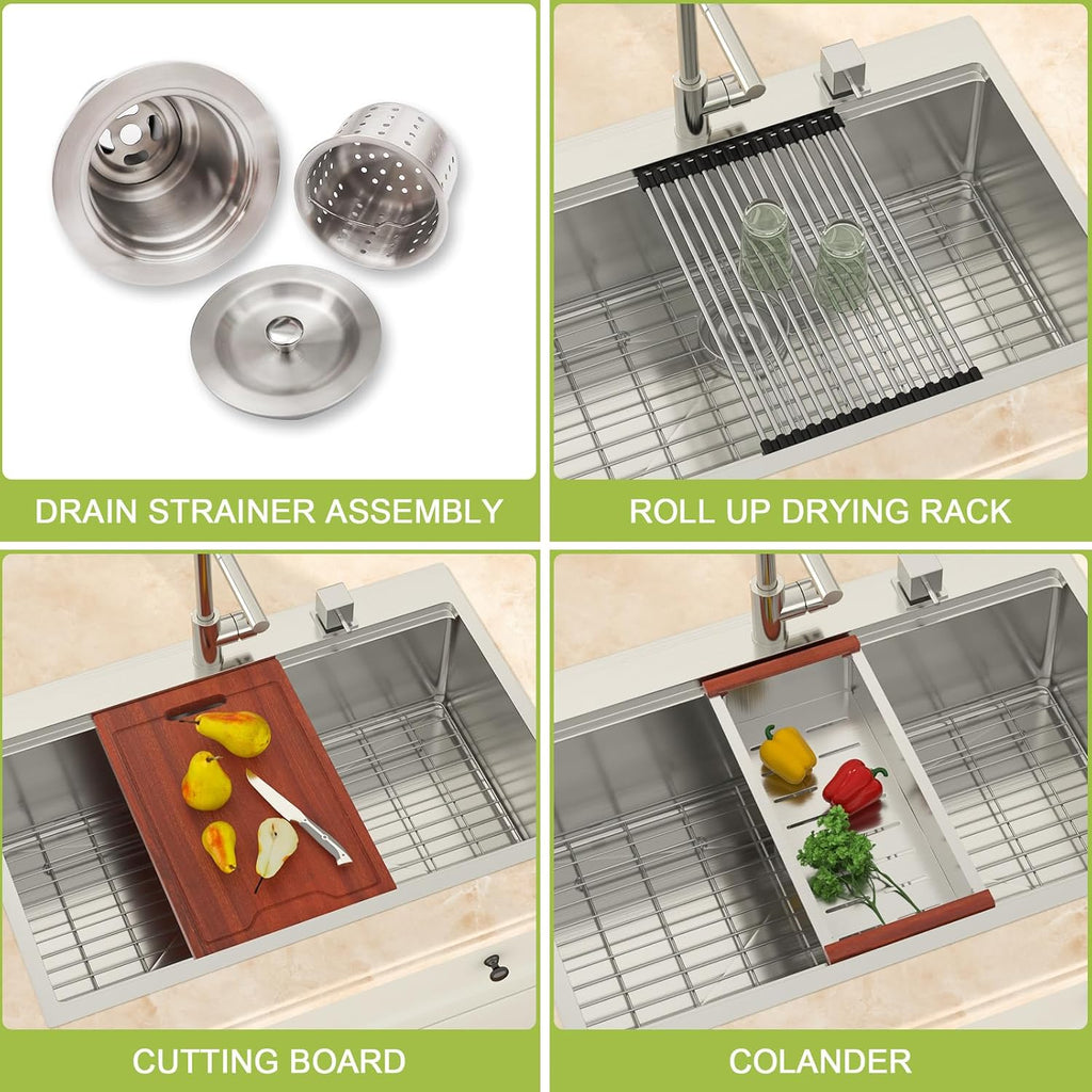 Drop In Kitchen Sink 30 Inch Kitchen Sink Large 304 Stainless Steel Above Counter Workstation Drop Sink Topmount 30x22x10 Single Bowl Kitchen Sinks
