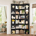 FOTOSOK 72' Tall Corner Bookshelf, 6-Tier Bookshelf and Bookcase with Open Storage, L Shaped Tall Bookcases Wooden Storage Shelves for Home Office, Thickened Boards for Better Load Bearing, Black