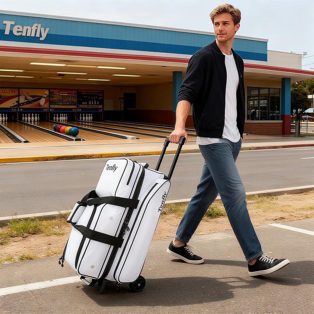 Triple Roller Bowling Bag with Wheels, Heavy Duty 3 Ball Bag for League & Recreational Bowlers