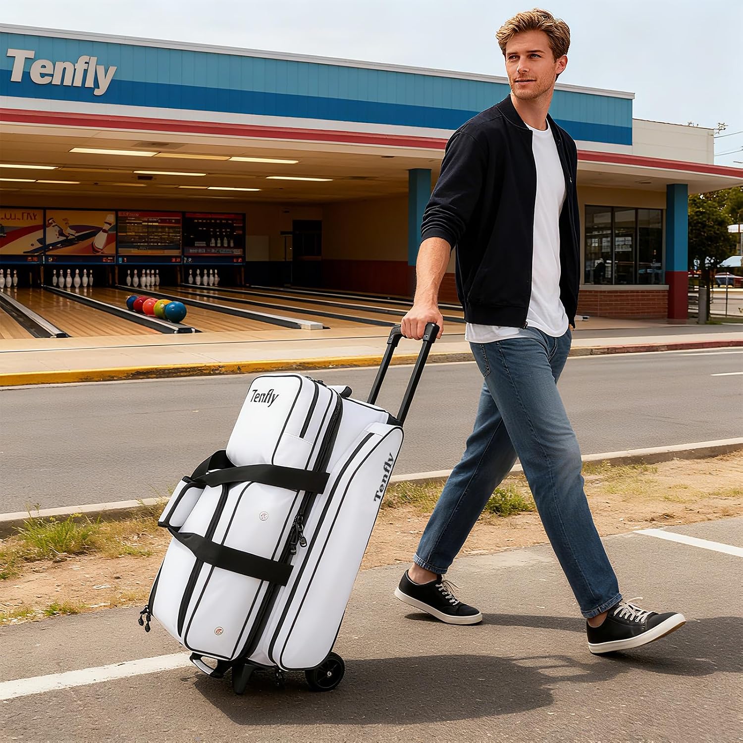 Triple Roller Bowling Bag with Wheels, Heavy Duty 3 Ball Bag for League & Recreational Bowlers