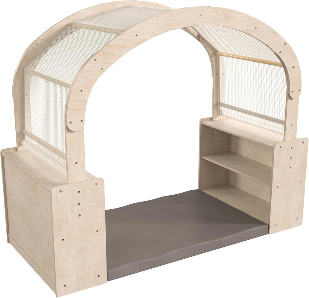 Classroom Essentials Commercial Grade Wooden Quiet Corner Reading Nook with Two Storage Shelf Units and Canopy-Green Guard Certified Wood