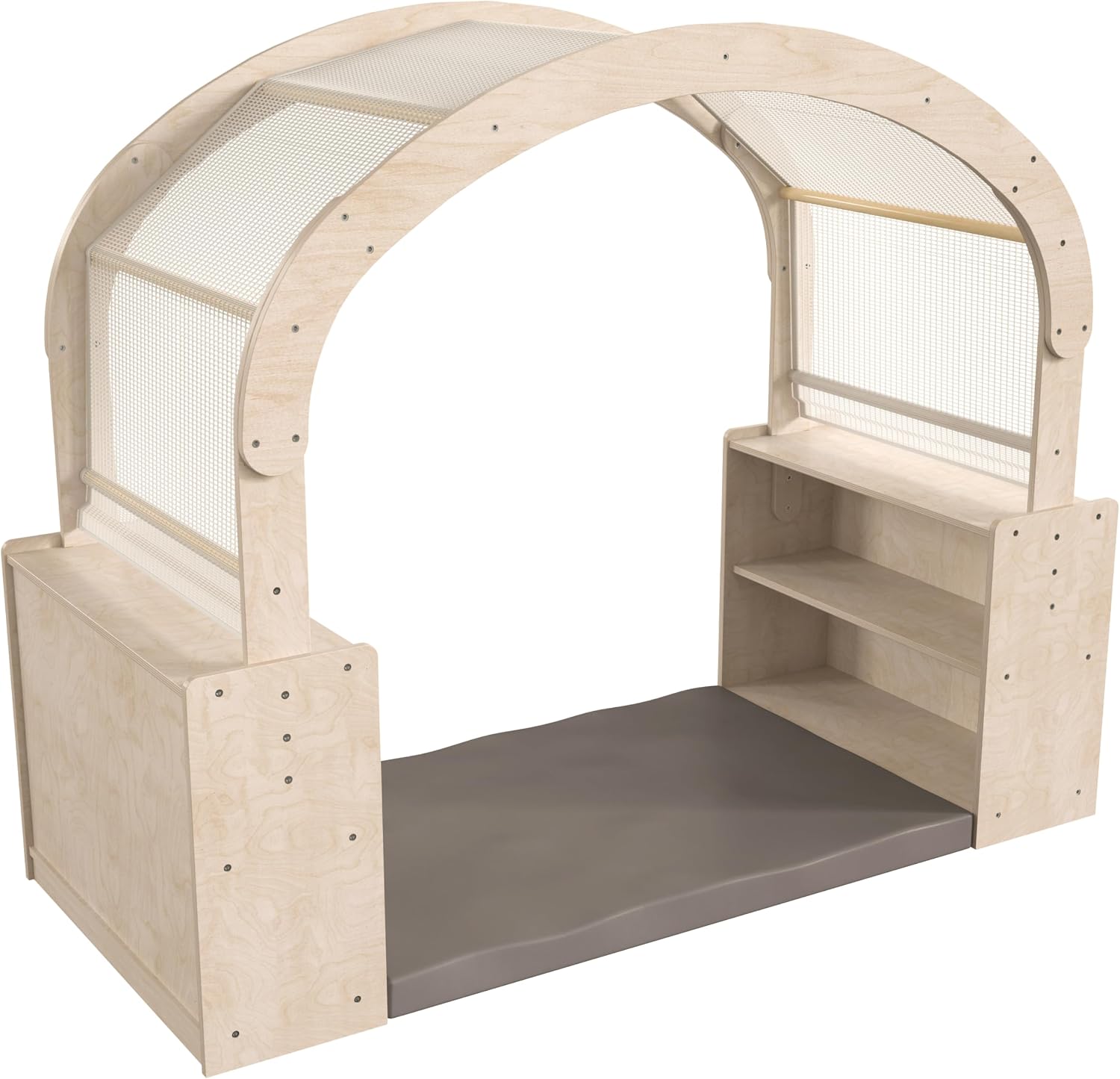 Classroom Essentials Commercial Grade Wooden Quiet Corner Reading Nook with Two Storage Shelf Units and Canopy-Green Guard Certified Wood