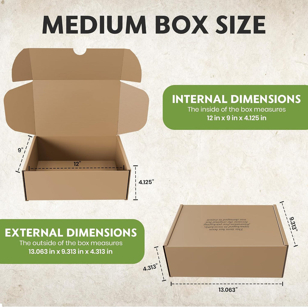 (100 Pack) Cardboard Shoe Boxes – Medium 12x9x4.125 Inch | Heavy Duty Shoe Boxes for Shipping – Corrugated Mailing Boxes with Self-Locking Lid – Excellent as Replacement Shoeboxes & Gift Packaging