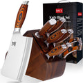 MSY BIGSUNNY 9pcs Knife Block Set, German Steel Kitchen Knife Set with Bone Chopper, Precious Pakkawood Handle for Chef Knife Block Set