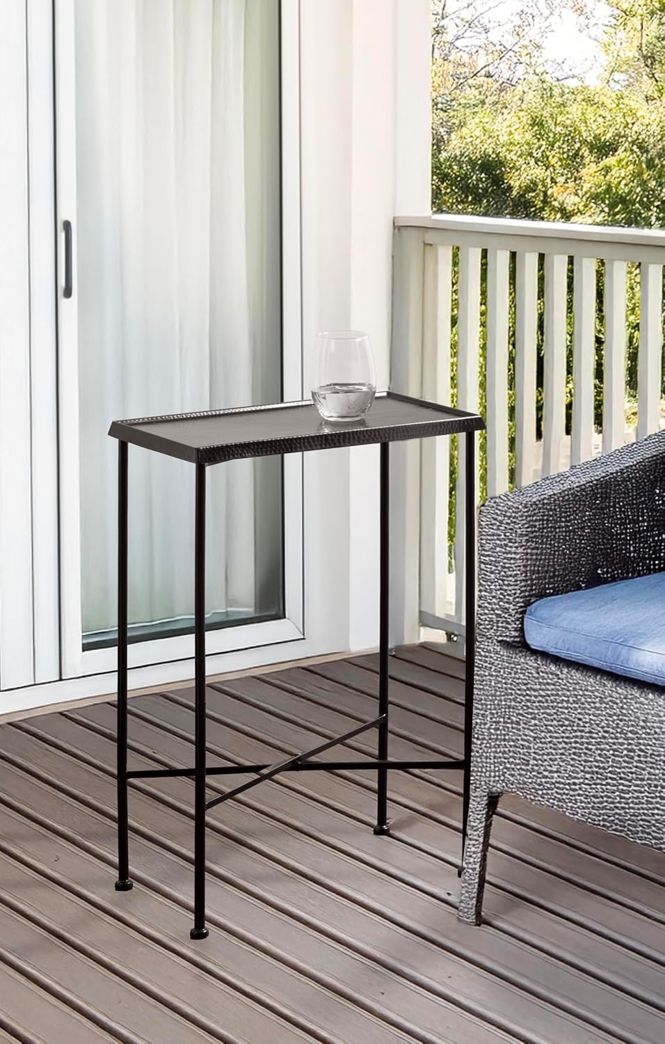Kate and Laurel Sanzo Transitional Metal Skinny Side Table, 17 x 9 x 24, Black, Rectangular Slim Bedroom Nightstand with Hammered Tabletop for Use as Bedside Accent or Living Room End Table