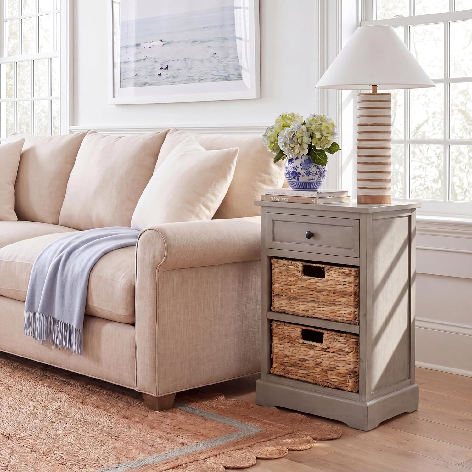 SAFAVIEH Furniture - Carrie 3-Shelf Side Table - Vintage Grey - Solid Wood - Farmhouse Tiered Design - Ideal for Living Room, Entryway, Home Office, 16'W x 13'D x 26'H - Fully Assembled (AMH5700A)