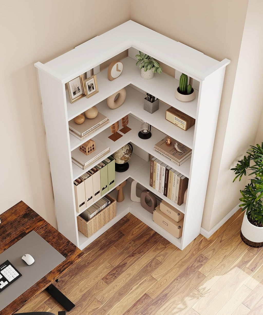 GarveeHome Corner Bookshelf 72.8' Corner Bookcase, l Shape Bookshelf 5 Tier Bookcase Large Bookshelves Living Room Bedroom