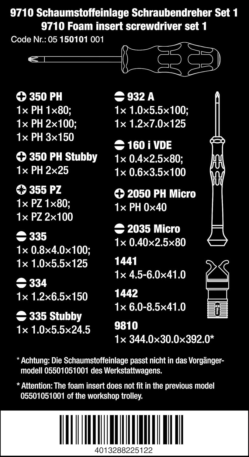 Wera 05150101001 9710 Foam Insert Screwdriver Set 1, 18 Pieces