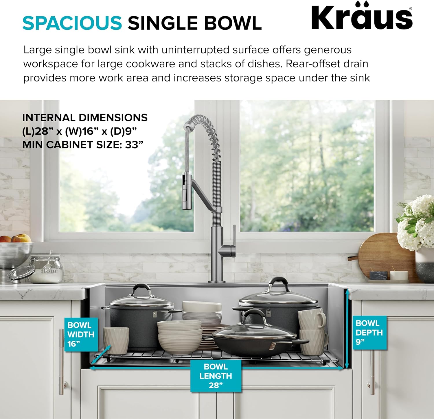 KRAUS Kore 30-Inch Drop In/Top Mount Workstation 16 Gauge Single Bowl Stainless Steel Kitchen Sink with Accessories, KWT310-30
