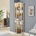 69' H Lighted Corner Curio Cabinet, 5-Tier Curio Glass Display Cabinet w/Door & Adjustable Glass Shelves, Wooden Display Showcase Corner Storage Cabinet for Living Room(Antique White)