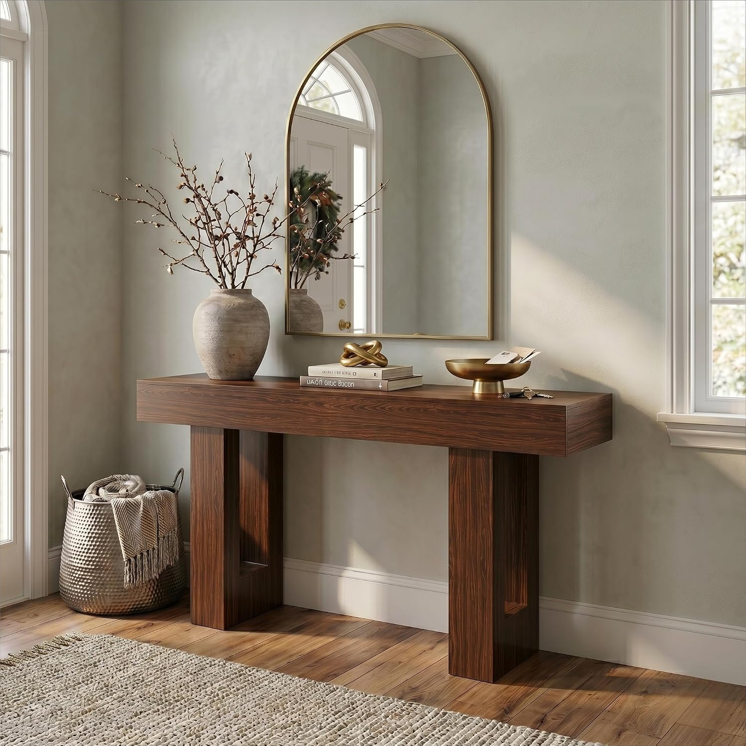 FURSUN 63' Console Table with 2 Drawers, Slim Entryway Table for Hallway, Narrow Sofa Table Behind Couch, Farmhouse Long Wood Accent Table for Foyer & Living Room, Dark Walnut