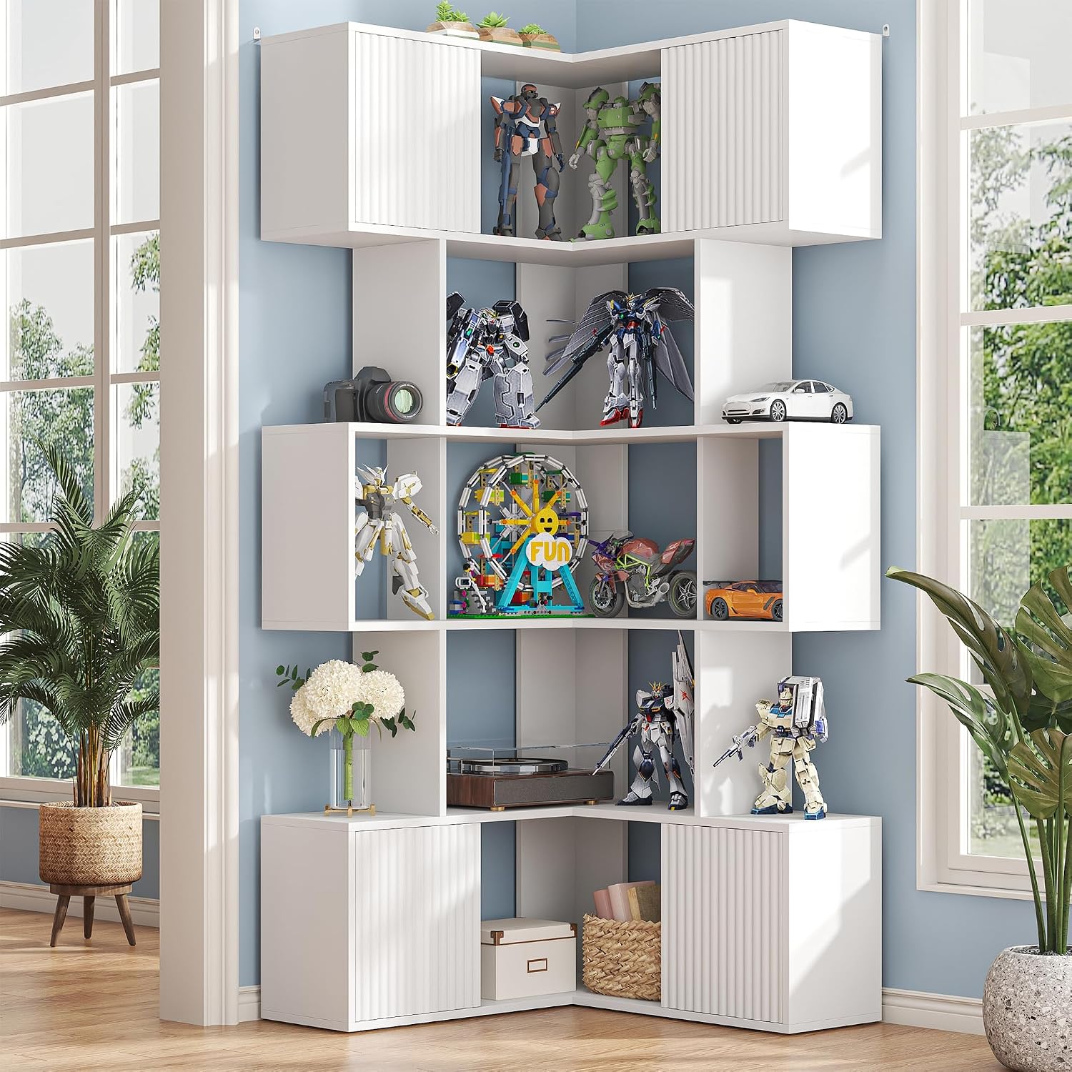 kepptory 6 Tiers Corner Bookshelf, 71' Display Storage Bookcase, L-Shaped Cube Bookshelf, Modern Display Shelf Standing Unit, Curio Display Bookshelf for Living Room/Home Office/Bedroom, White