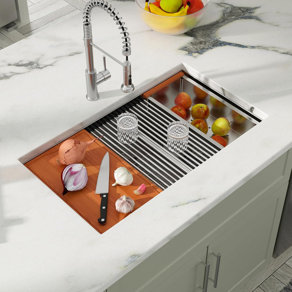 Dcolora 33 Inch Double Bowl Kitchen Sink Undermout Workstation 16 Gauge Stainless Steel Sinks Spacious 60/40 Split Double Basin Under Counter, 33'x19'x10' DC-U7710