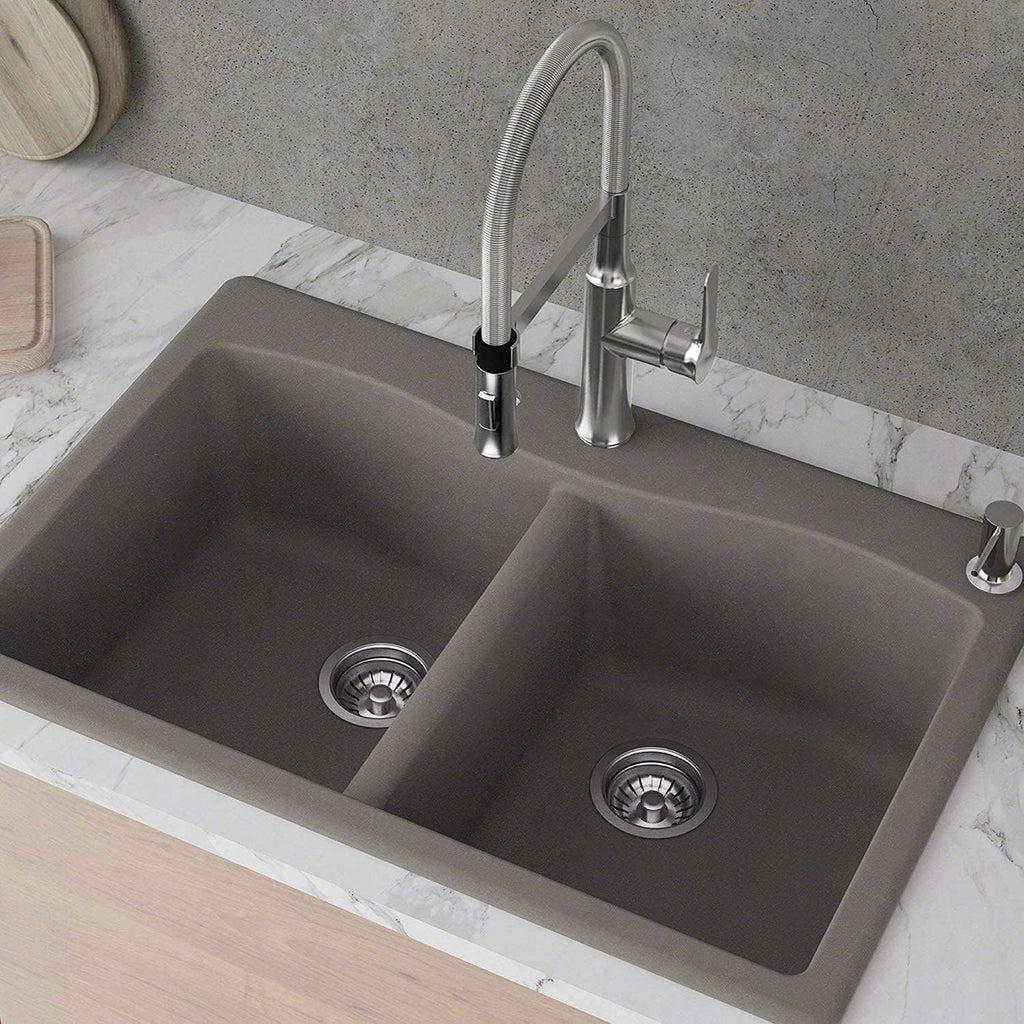 KRAUS Forteza™ 33' Dual Mount 50/50 Double Bowl Granite Kitchen Sink in Grey, KGD-52GREY