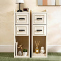 Narrow Nightstand Set of 2, Modern White Bedside Table with Drawers & Open Shelf, Modern End Table for Bedroom Small Spaces, Apartments, Renters