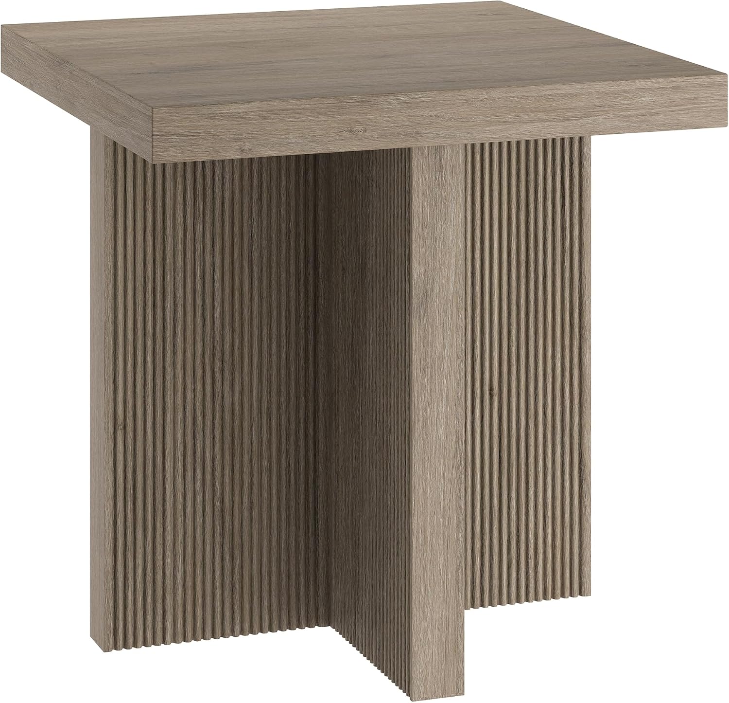 Henn&Hart 22' Fluted Scandinavian Square End Table, Ribbed Side Table, Nightstand for Living Room, Office, Family Room, or Bedroom, Weathered Gray
